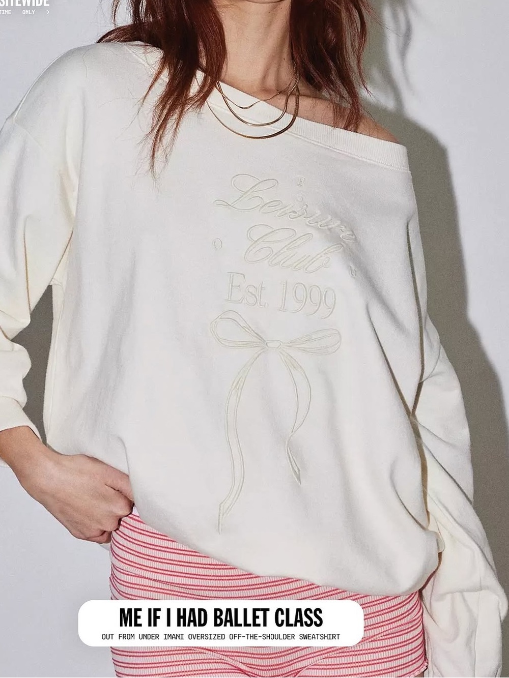 Urban Outfitters out from under Cream Off-Shoulder Sweatshirt Embroidered Bow